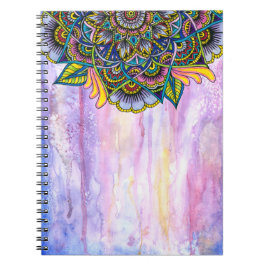 Bunte Sommer-Mandala mit Aquarell-Hintergrund Notizblock