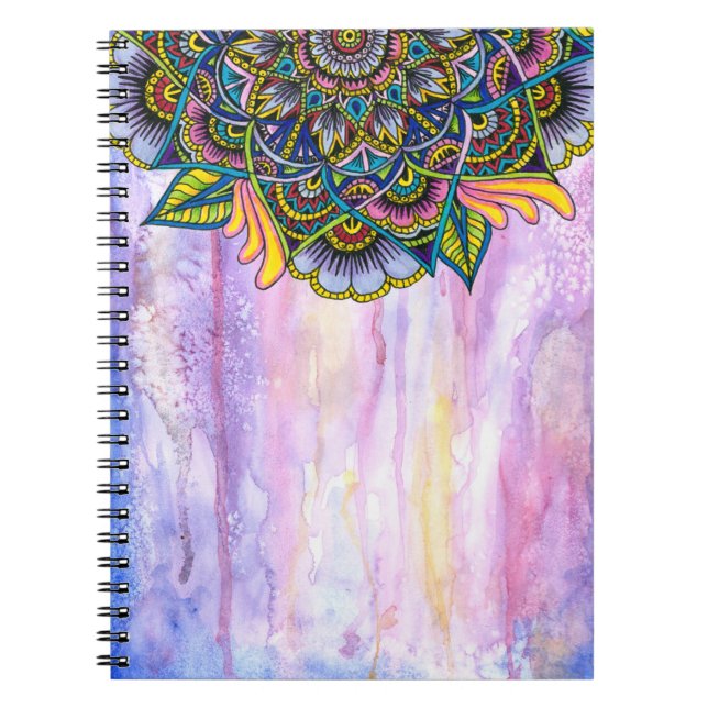Bunte Sommer-Mandala mit Aquarell-Hintergrund Notizblock (Vorderseite)