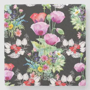 Bunte Sommerblumen Mohnblumen Muster Steinuntersetzer