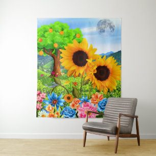 Bunte Sonnenblumen in der Natur - Abstrakte Blumen Wandteppich