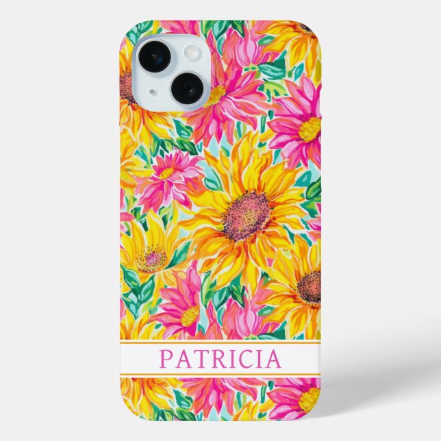 Bunte Sonnenblumen-Malerei monogrammiert Case-Mate iPhone Hülle (Rückseite)