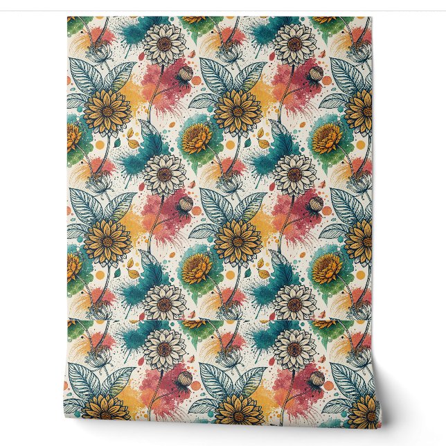 Bunte Sonnenblumen-Spritzkunst-Muster Tapete (Abrollen)