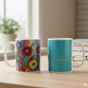 Bunte Sonnenblumen-Volks kunst Kaffeetasse