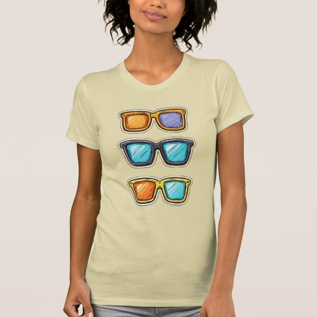 Bunte Sonnenbrille Trio Retro-Modedesign T-Shirt (Vorderseite)