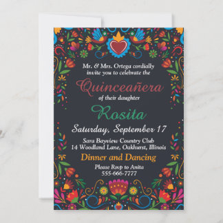 Bunte Spanische Mädchen 15. Geburtstag Quinceanera Einladung