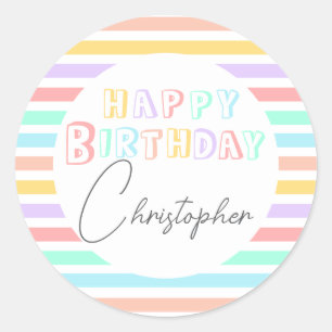 Bunte Spaß Streifen Alles Gute zum Geburtstag Runder Aufkleber