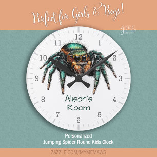 Bunte Springspinne Kinderzimmer Runde Wanduhr