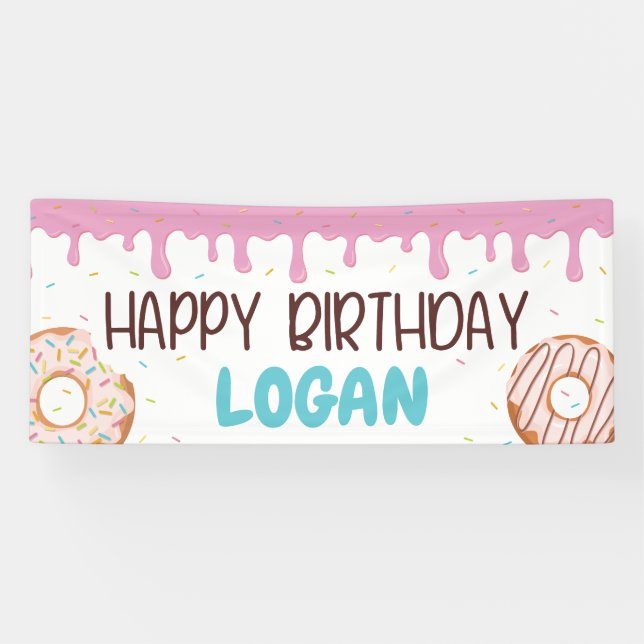 Bunte Sprinklen Donut Happy Birthday Banner (Horizontal)