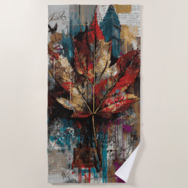 Bunte Stadtcollage-Kunst mit Ahornblatt-Motiv Strandtuch