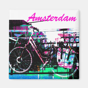 Bunte städtische Fahrradcollage - Amsterdam-Reihe Magnet