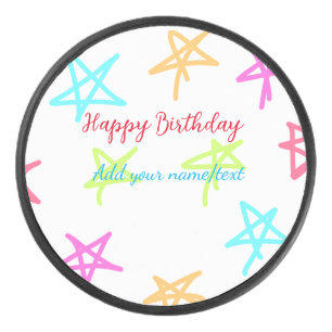 Bunte Sterne frohen Geburtstag Name Text einfach Eishockey Puck