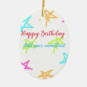 Bunte Sterne frohen Geburtstag Namenstext einfach Keramik Ornament