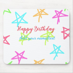 Bunte Sterne frohen Geburtstag Namenstext einfach Mousepad