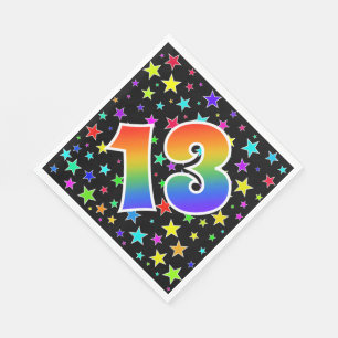 Bunte Sterne + Regenbogen-Muster "13" Ereignis # Serviette