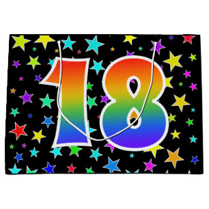 Bunte Sterne + Regenbogen-Muster "18" Event # Große Geschenktüte