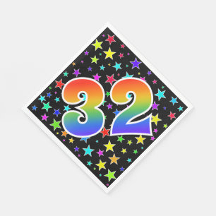 Bunte Sterne + Regenbogen-Muster "32" Ereignis # Serviette