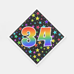 Bunte Sterne + Regenbogen-Muster "34" Ereignis # Serviette