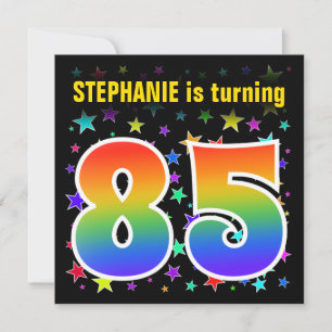 Bunte Sterne + Regenbogen Muster "85" Geburtstag # Einladung