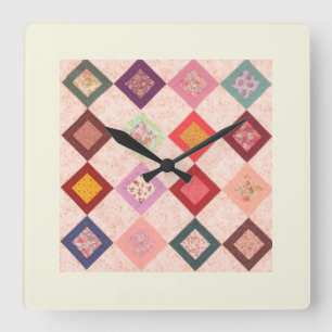 Bunte Stoffmuster Quadratische Wanduhr