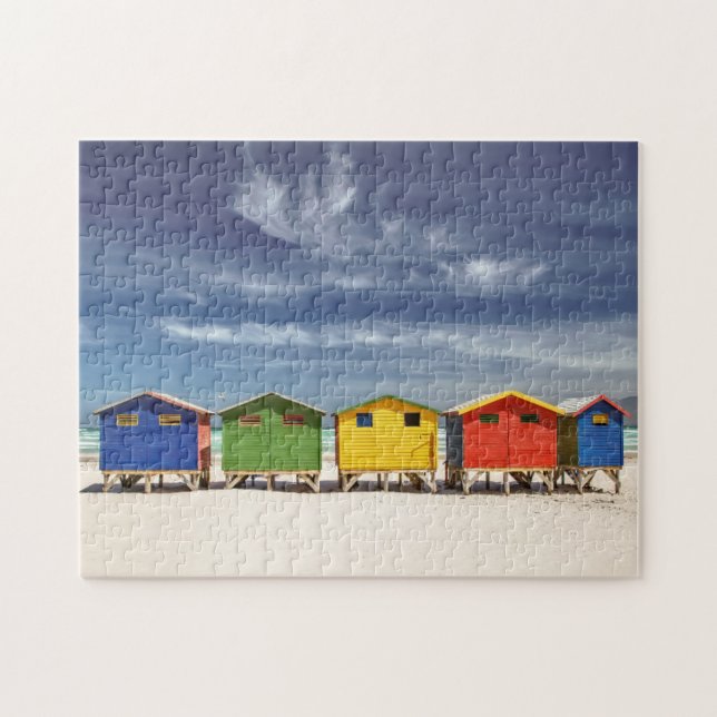 Bunte Strand-Häuser | Muizenberg, Südafrika Puzzle (Horizontal)