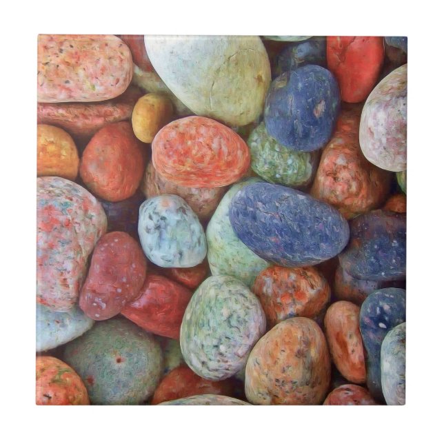 Bunte Strand-Kiesel machen Stein-Felsen-Muster Fliese (Vorderseite)