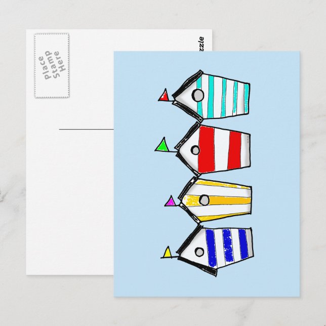 Bunte Strandhütte-Illustration Postkarte (Vorne/Hinten)