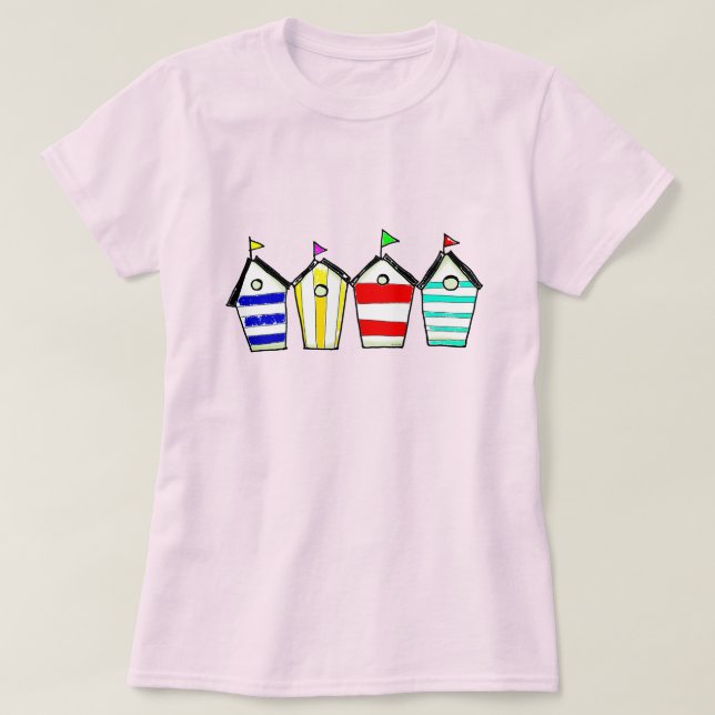 Bunte Strandhütte-Illustration T-Shirt (Design vorne)
