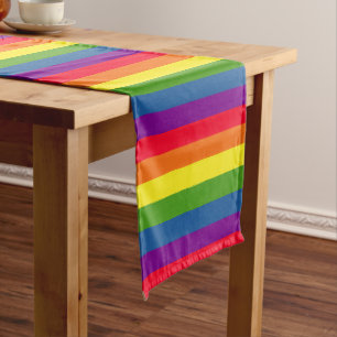 Bunte Streifen-Regenbogen-Farben Großer Tischläufer