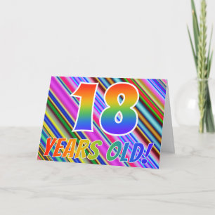 Bunte Streifen + Regenbogen-Muster "18 Jahre alt! Karte