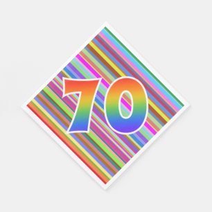 Bunte Streifen + Regenbogen-Muster "70" Ereignis # Serviette