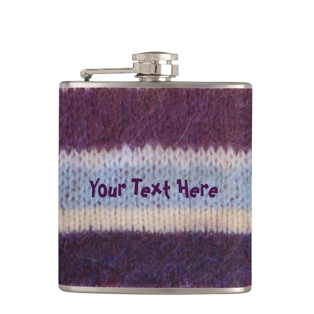 bunte Strickstreifen Vintages Design Flachmann (Vorderseite)