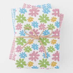 Bunte süße Retro-Oster-Blumen-Kunst-Muster Geschenkpapier Set
