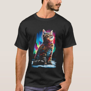 Bunte Tabby-Katze Aurora Borealis Winterwald K T-Shirt