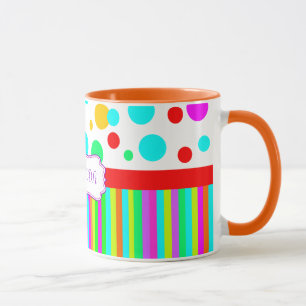 bunte Tasse, Polkapunkte und Streifenmonogramm Tasse
