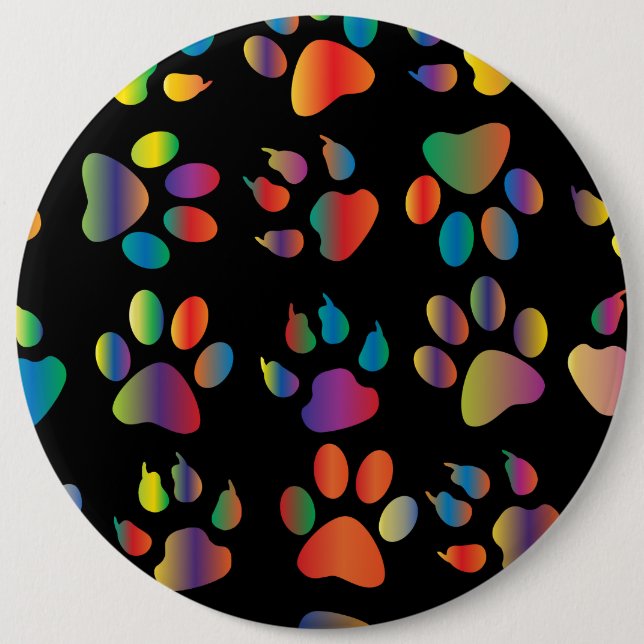 Bunte Tatze druckt Muster (Schwarzes) Button (Vorderseite)