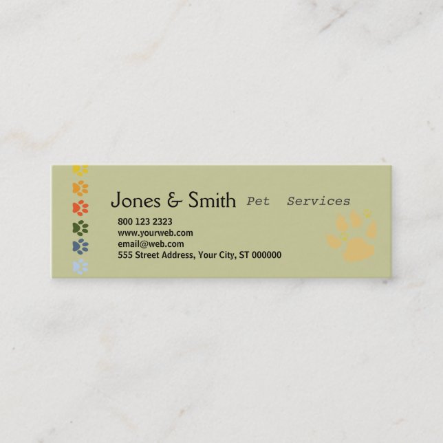 Bunte Tatzen HUNDkatzen-Regenbogen-Haustiere Mini Visitenkarte (Vorderseite)