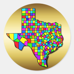 BUNTE TEXAS-LANDKREIS-KARTE RUNDER AUFKLEBER