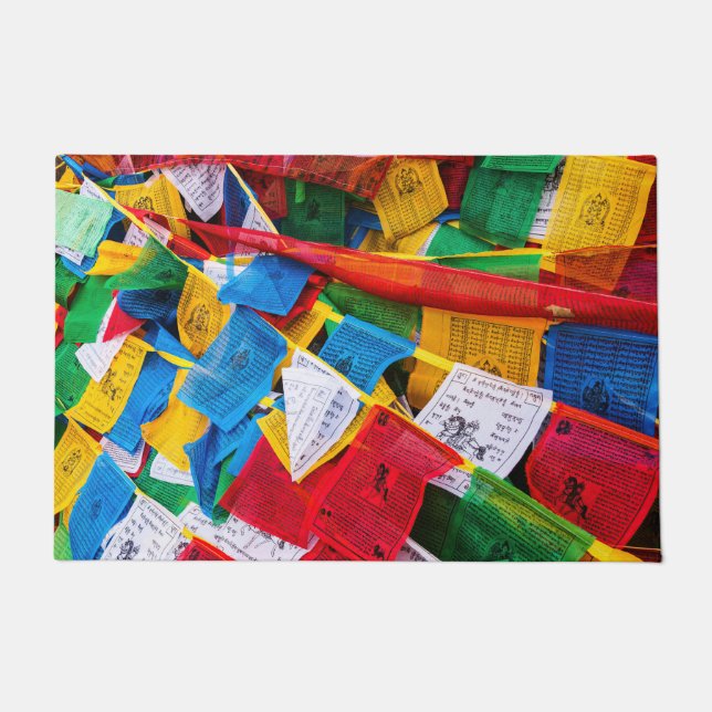Bunte tibetische Gebetsflaggen - Tibet Fußmatte (Vorderseite)
