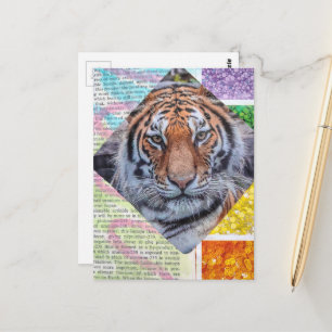 Bunte Tiger-Collage-Postkarte Postkarte