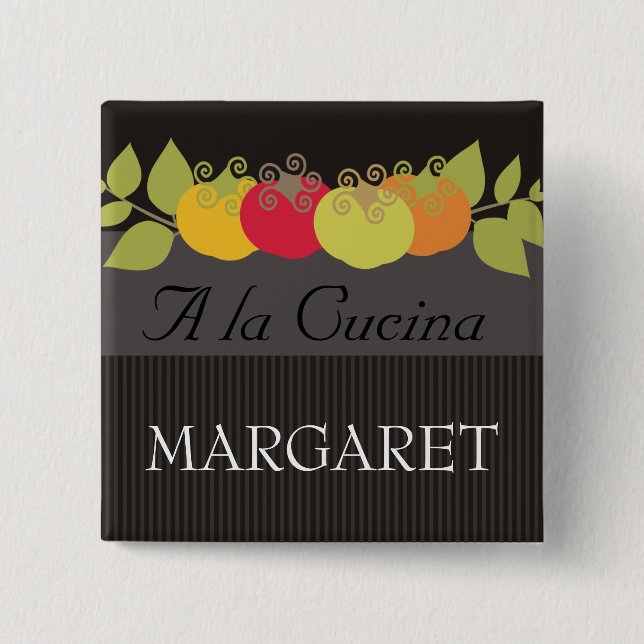 Bunte Tomatebasilikum-Kochs-Catering-Namenumbauten Button (Vorderseite)