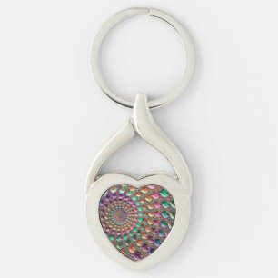 Bunte Trippy Groovy Lebendige Spirale Fraktal Kuns Schlüsselanhänger