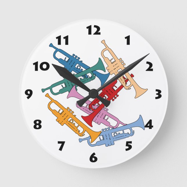 Bunte Trompete Runde Wanduhr (Vorderseite)