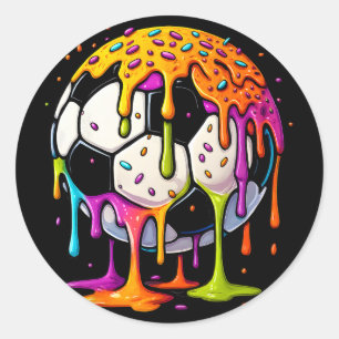 Bunte tropfende Fußball-Kunst-Sport-Illustration M Runder Aufkleber