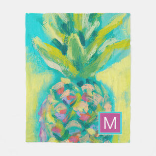 Bunte tropische Ananas des Monogramm-  Fleecedecke