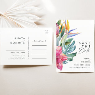 Bunte tropische Blumen Save The Date Postkarte