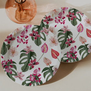 Bunte tropische Blumenmuster Pappteller