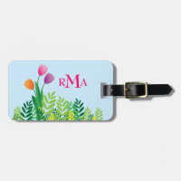 Bunte Tulpen, grüne Vegetation u. Monogramm