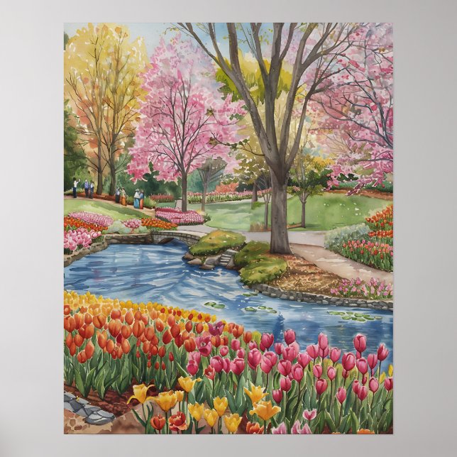 Bunte Tulpen im Park Poster (Vorne)