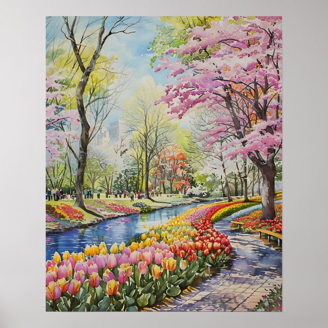 Bunte Tulpen im Park Poster (Vorne)
