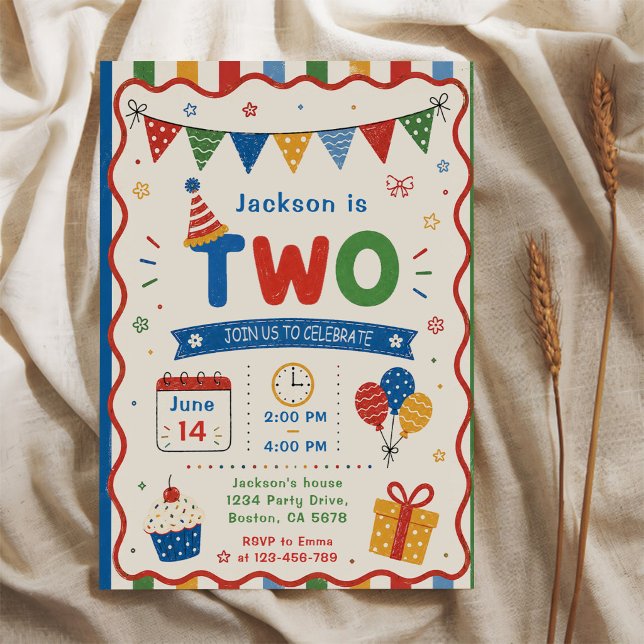 Bunte TWO 2. Geburtstagsfeier Einladung (Von Creator hochgeladen)